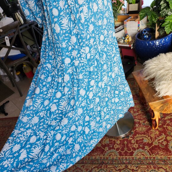 25152 Beautiful Turquoise 3 Tier maxi dress 3/4 Sleeve - Picture 7 of 12